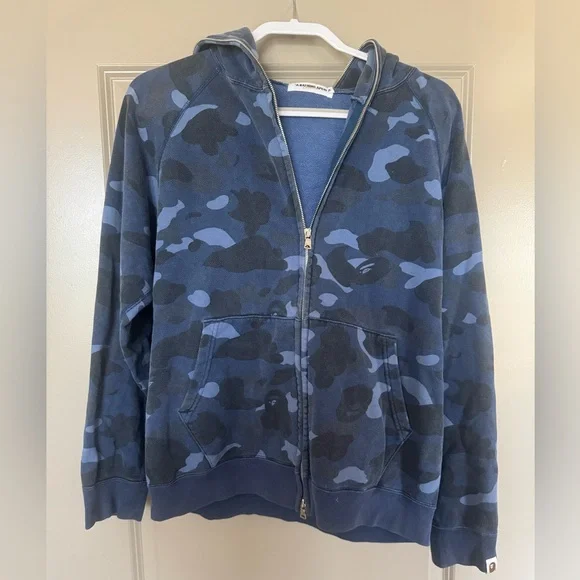 Bape Vintage 2005 Blue and Black Camo Fill Zip Jacket - Picture 1 of 6